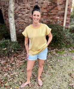 Kori America TOPS Mustard Satin Top