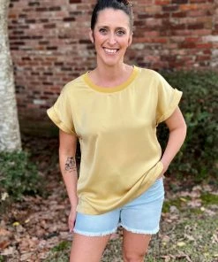 Kori America TOPS Mustard Satin Top