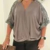 GiGiO TOPS Grey Animal Print Cross Top