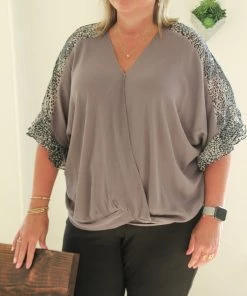 GiGiO TOPS Grey Animal Print Cross Top