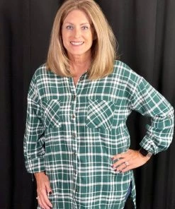 Andree By Unit Hunter Green Plaid Top