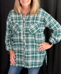 Andree By Unit Hunter Green Plaid Top
