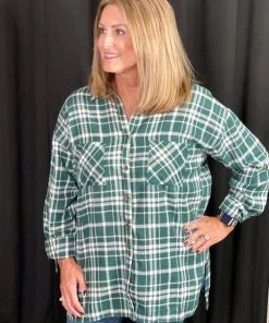 Andree By Unit Hunter Green Plaid Top
