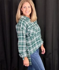 Andree By Unit Hunter Green Plaid Top