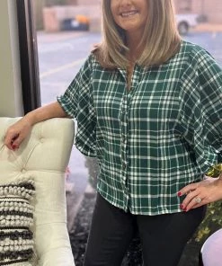 Andree By Unit TOPS Dolman Sleeve Plaid Top