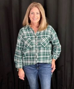 Andree By Unit Hunter Green Plaid Top