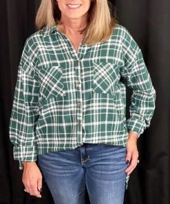 Andree By Unit Hunter Green Plaid Top