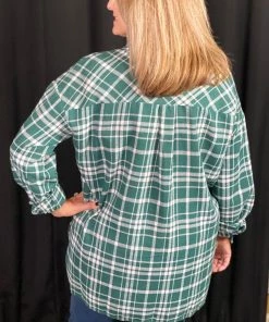 Andree By Unit Hunter Green Plaid Top