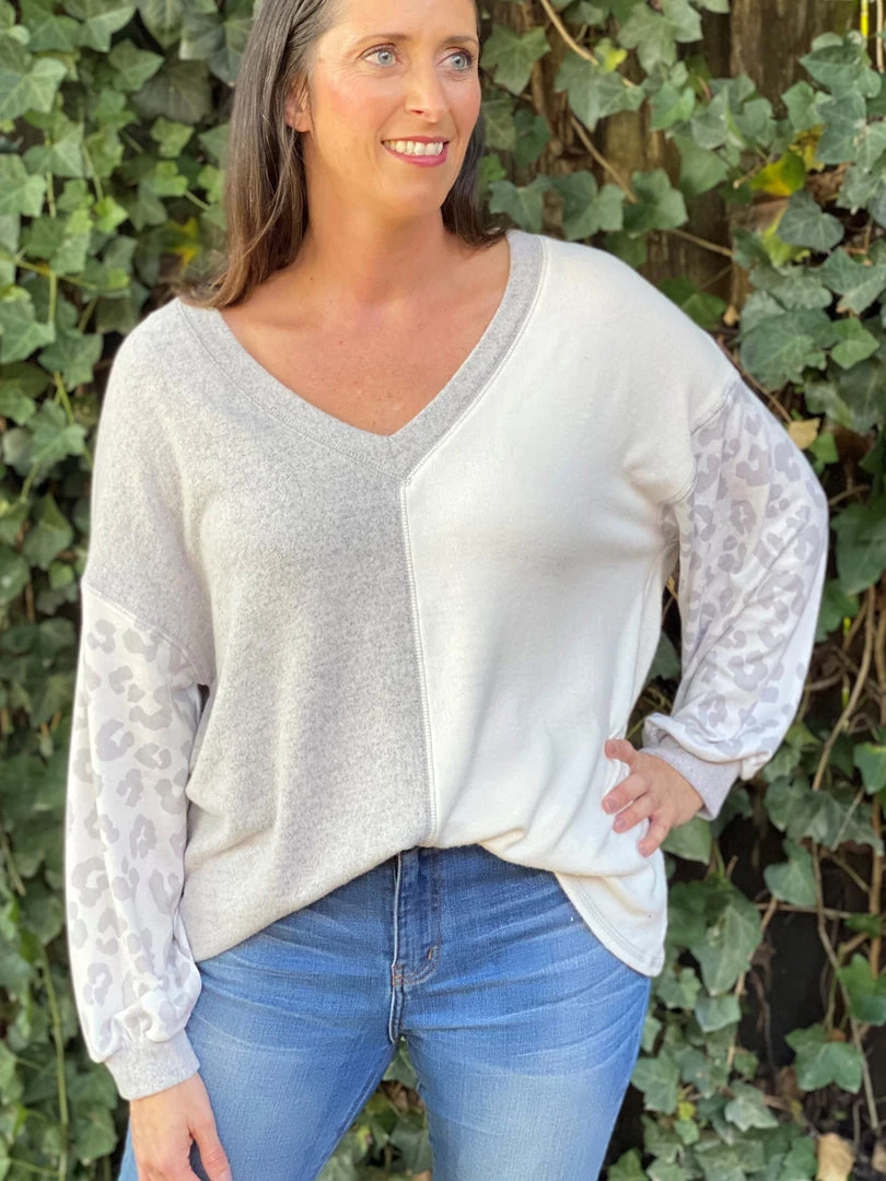 Gilli Color Block Animal Print Sweater