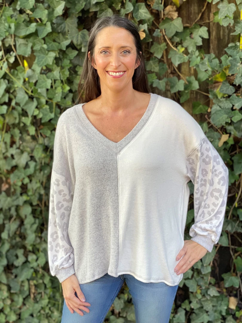 Gilli Color Block Animal Print Sweater