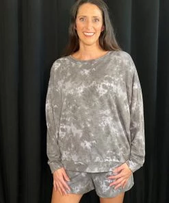 Zenana Grey Tie Dye Lounge Set SHORTS