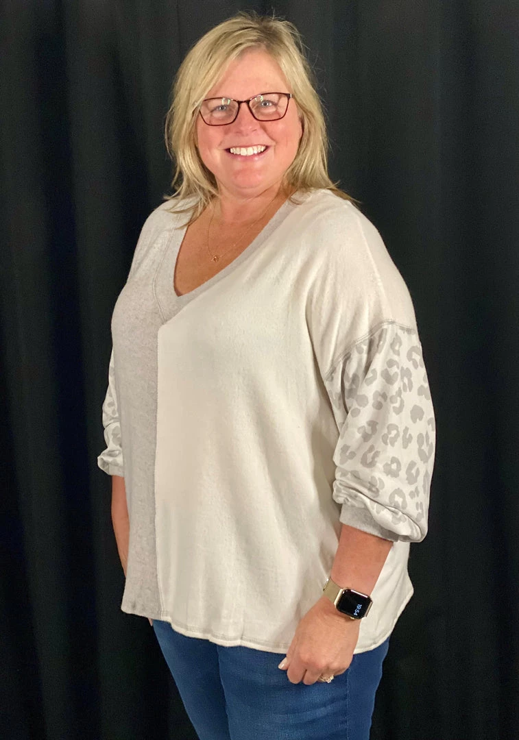 Gilli Color Block Animal Print Sweater