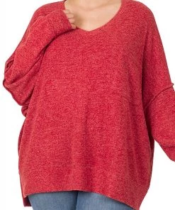 Zenana TOPS Mélange V-Neck Sweater