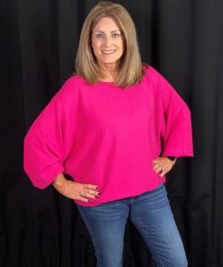 Jodifl TOPS Fuchsia Dolman Sleeve Sweater