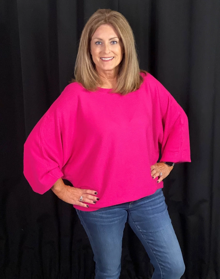 Jodifl TOPS Fuchsia Dolman Sleeve Sweater