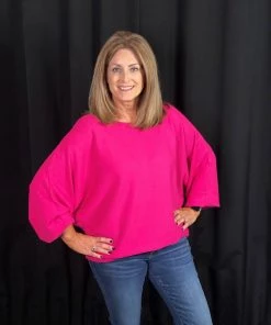 Jodifl TOPS Fuchsia Dolman Sleeve Sweater