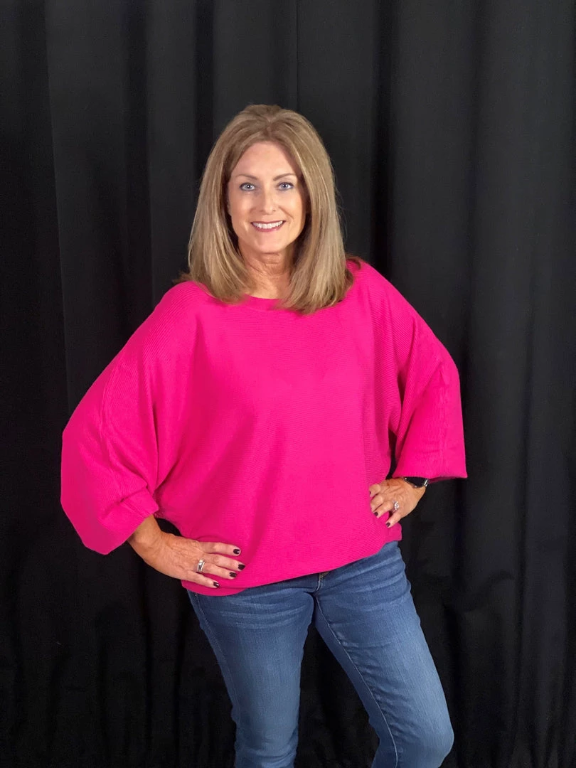 Jodifl TOPS Fuchsia Dolman Sleeve Sweater