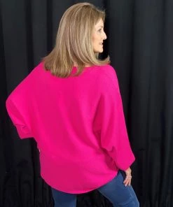 Jodifl TOPS Fuchsia Dolman Sleeve Sweater