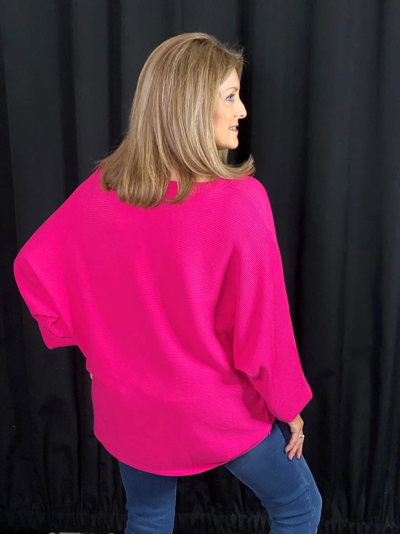 Jodifl TOPS Fuchsia Dolman Sleeve Sweater