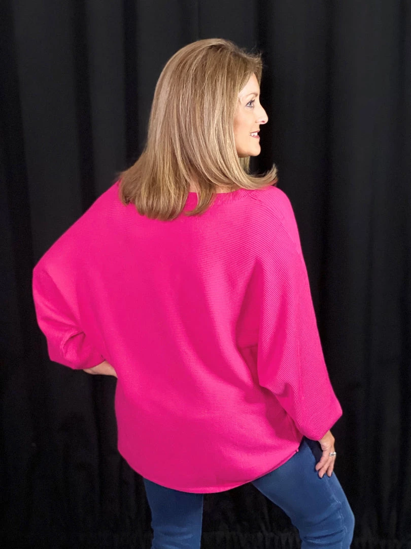 Jodifl TOPS Fuchsia Dolman Sleeve Sweater