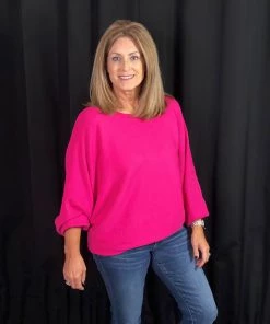 Jodifl TOPS Fuchsia Dolman Sleeve Sweater