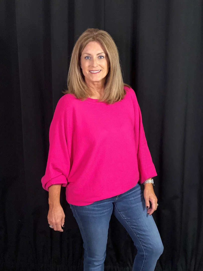 Jodifl TOPS Fuchsia Dolman Sleeve Sweater