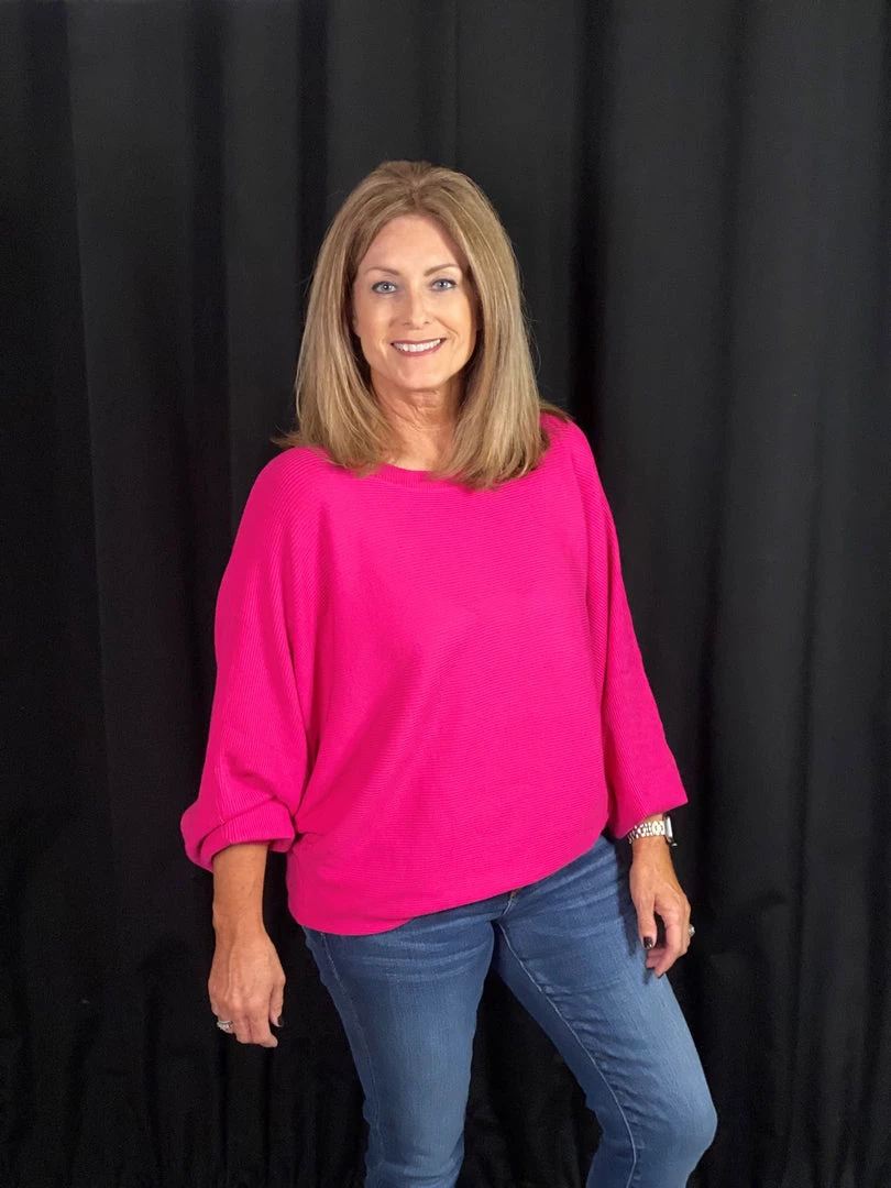 Jodifl TOPS Fuchsia Dolman Sleeve Sweater