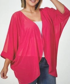 Zenana Hot Pink Chiffon Cardigan OUTERWEAR