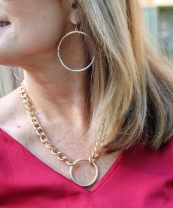 Ruby Stone Boutique Ring Pendant Chain Necklace - Gold