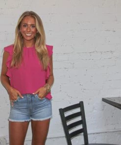 Ruby Stone Boutique Magenta Flutter Sleeve Top