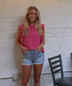 Ruby Stone Boutique Magenta Flutter Sleeve Top