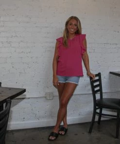 Ruby Stone Boutique Magenta Flutter Sleeve Top