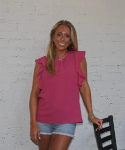 Ruby Stone Boutique Magenta Flutter Sleeve Top