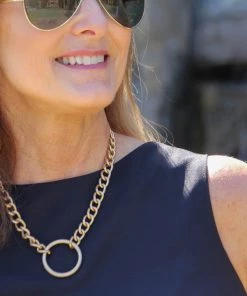 Ruby Stone Boutique Ring Pendant Chain Necklace - Gold