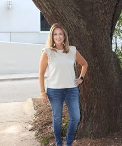 Fate Padded Shoulder Fringe Top TOPS