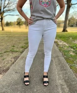 White High Rise Ankle Detail Judy Blue Jeans BOTTOMS