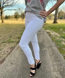 White High Rise Ankle Detail Judy Blue Jeans BOTTOMS