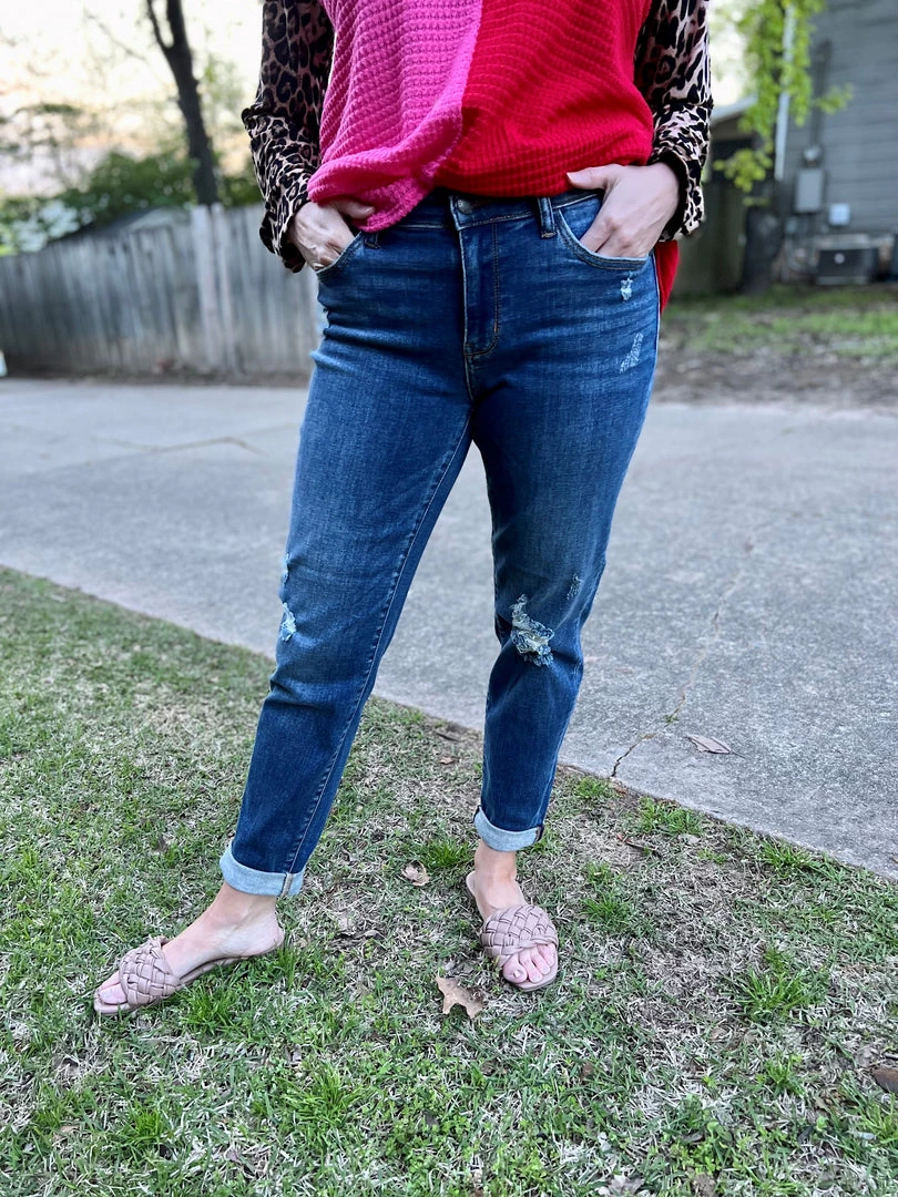 DENIM Judy Blue Destroyed Cuffer Slim Fit Jeans