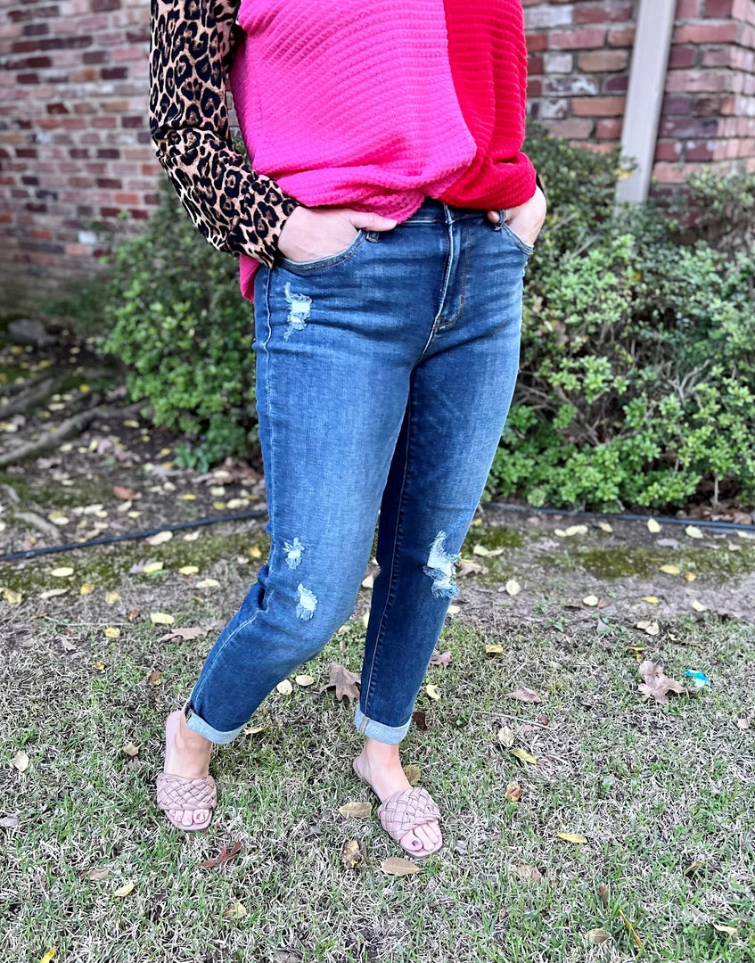 DENIM Judy Blue Destroyed Cuffer Slim Fit Jeans