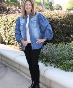 Zenana Chambray Puff Sleeve Top