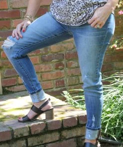Ruby Stone Boutique BOTTOMS High Rise Distressed Skinny With Cuff Ankle