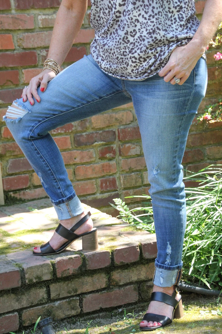 Ruby Stone Boutique BOTTOMS High Rise Distressed Skinny With Cuff Ankle