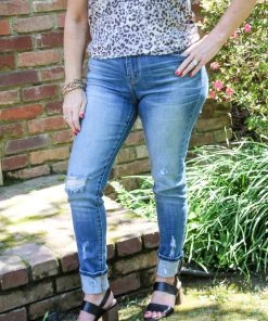 Ruby Stone Boutique BOTTOMS High Rise Distressed Skinny With Cuff Ankle