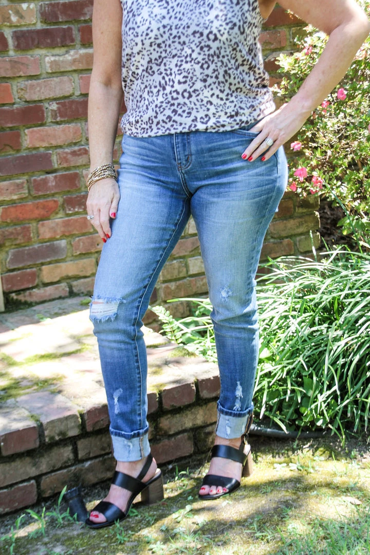 Ruby Stone Boutique BOTTOMS High Rise Distressed Skinny With Cuff Ankle