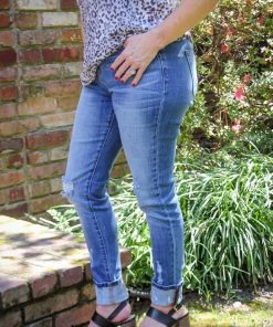 Ruby Stone Boutique BOTTOMS High Rise Distressed Skinny With Cuff Ankle