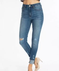 Ruby Stone Boutique BOTTOMS High Rise Distressed Skinny With Cuff Ankle