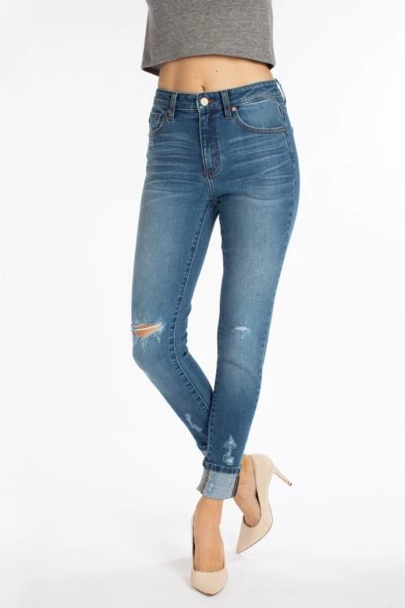 Ruby Stone Boutique BOTTOMS High Rise Distressed Skinny With Cuff Ankle