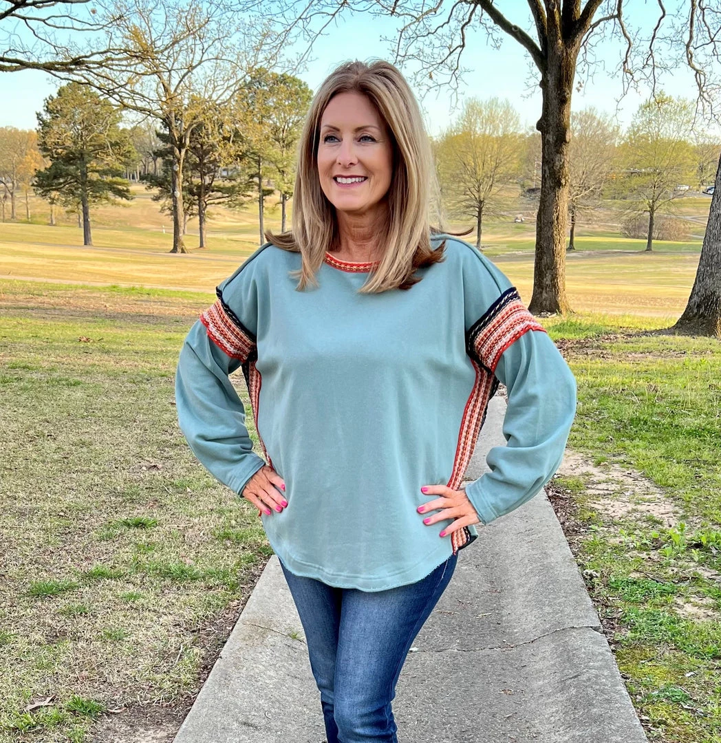 Easel Teal Multi-Color Top