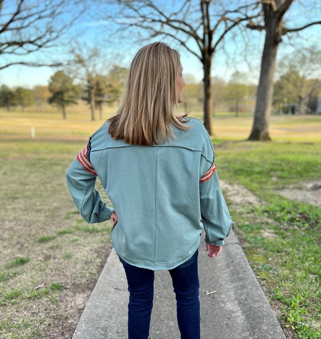 Easel Teal Multi-Color Top