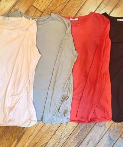 Mono B TOPS Red Long Sleeve Crew Neck Tee